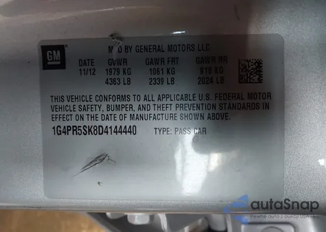 2013 Buick Verano Convenience Group из США, поврежденный, VIN 1G4PR5SK8D4144440